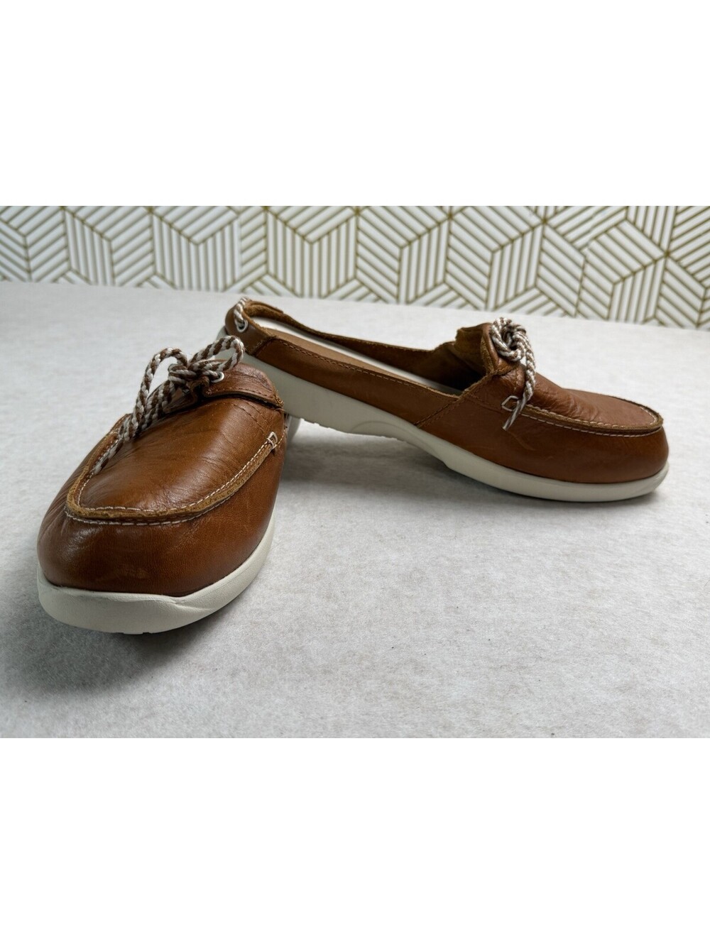 Crocs Women Mules Leather Size 11 Brown Non-Marking Slip Resistant Soles
